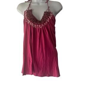 Newport News Y2k Women's Size Small Pink Beaded‎ Halter Top
